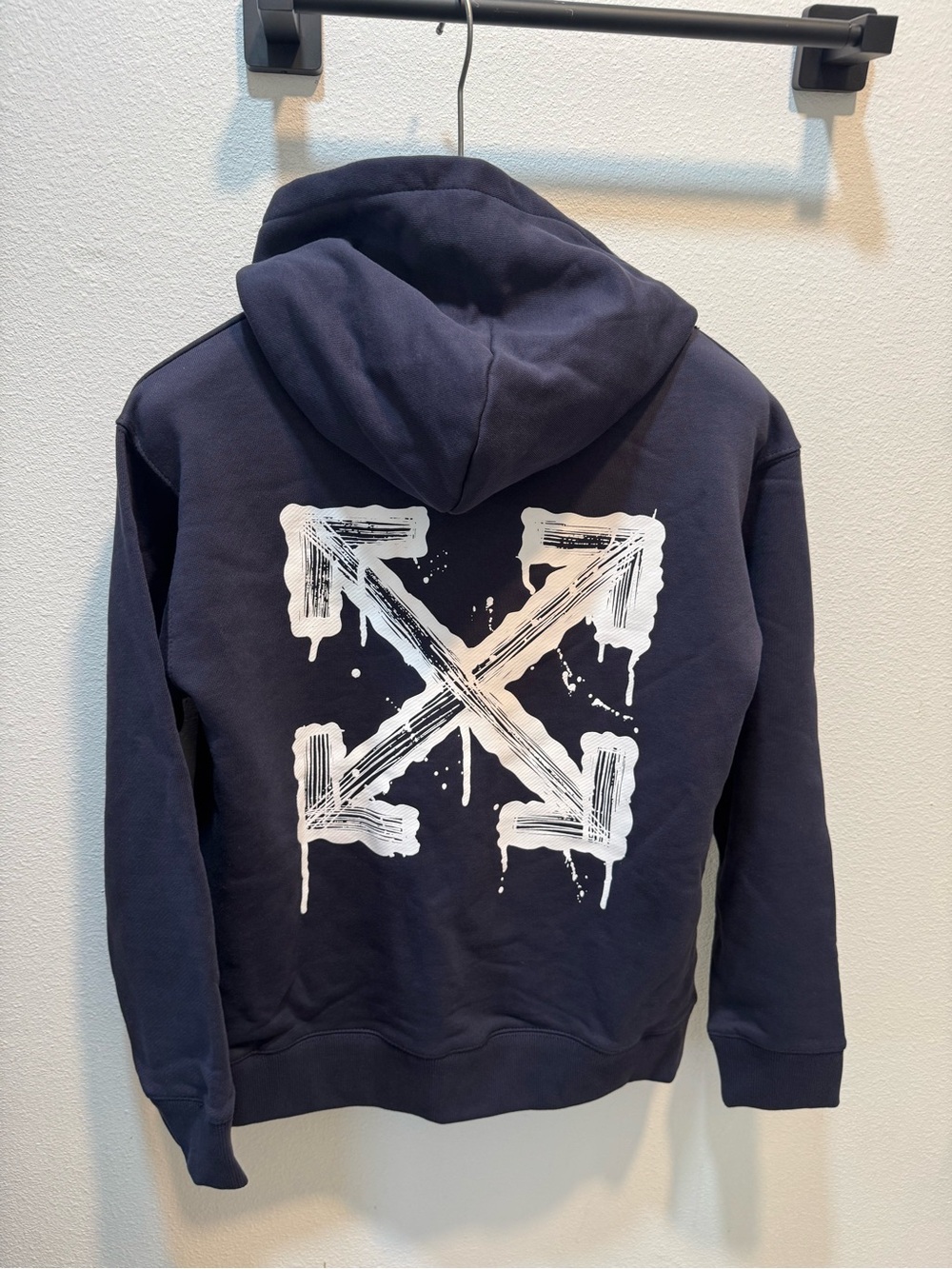 Off-White Kids Navy Pullover Hoodie with Chest Logo